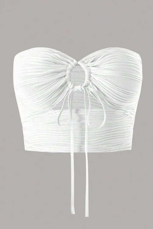 Drawstring Ruched Cut Out Front Tube Top Women Summer Y2K Clothes Sexy Strapless Sleeveless Crop Top Streetwear