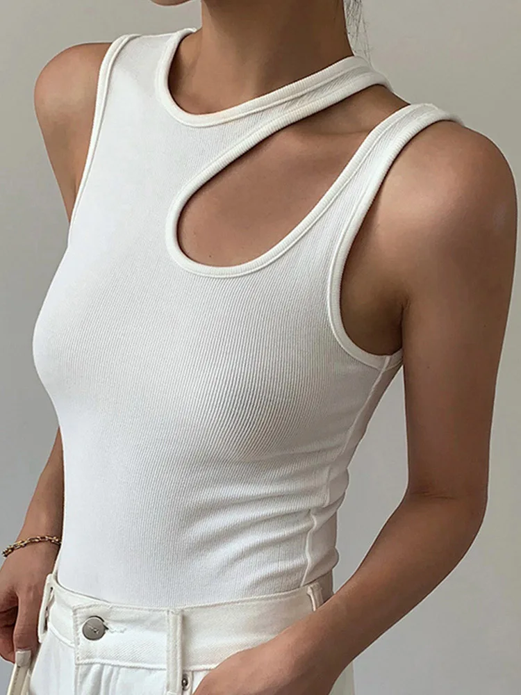 Casual y2k White Cut Out Women's Tank Tops Sleeveless Slim T Shirts Female Clothing 2024 Summer Fashion crop top women camisetas - Image 2