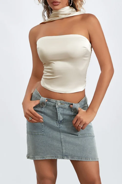 Women Sexy Halter Tube Tops Y2k Cut Out Sleeveless Strapless Tanks Satin Silk Choker Neck Backless Bandeau Kawaii Crop Tops