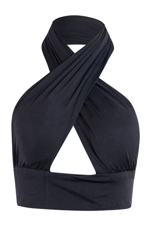 Women Strappy Cross Over Front Cut Out Halter Neck Sleeveless Backless Crop Top Bandage Vest Summer Sexy Tops Woman Clothes S-XL