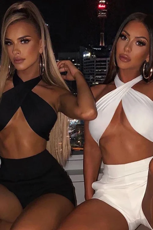 Y2k Women Strappy Cross Over Front Cut Out Halter Neck Sleeveless Backless Crop Top Bandage Vest Summer Sexy Tops Woman Clothes